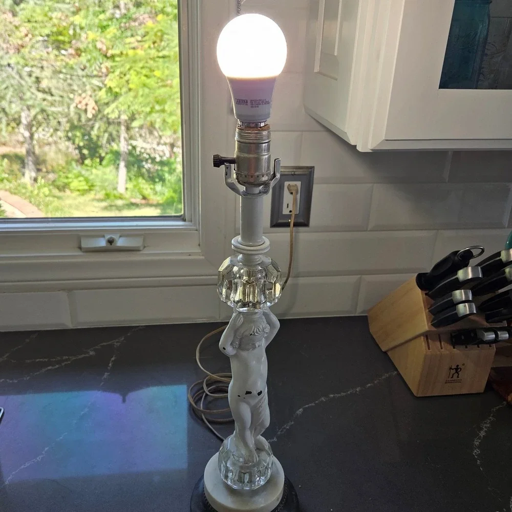 Vintage Cherub Lamp Marble Base Accent Table Lamp Boudoir Lighting 19